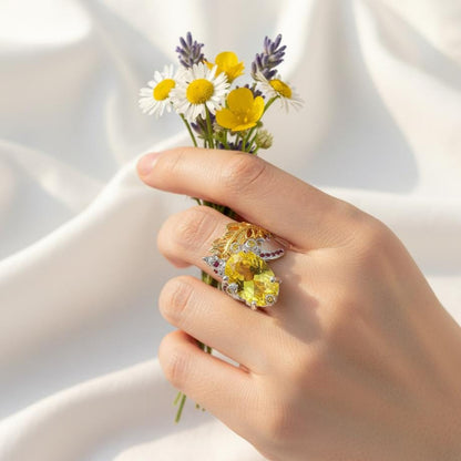 925 sterling silver lemon quartz nature ring