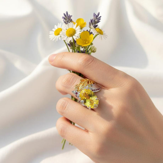 925 sterling silver lemon quartz nature ring