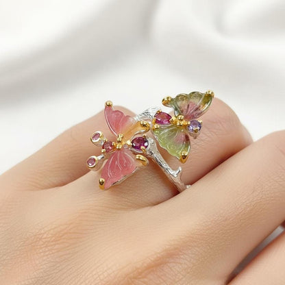 925 Sterling Silver Butterfly Tourmaline Ring