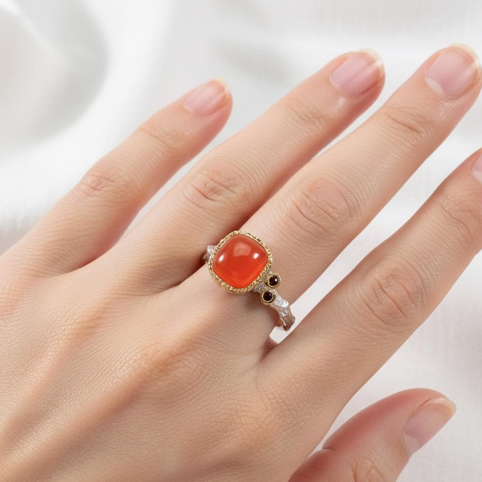 925 Sterling Silver Carnelian Twig Ring
