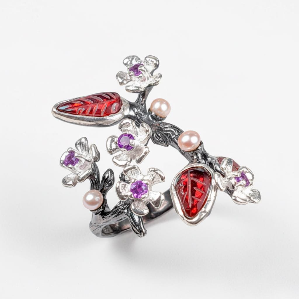 925 Sterling Silver Sakura Branch Ring