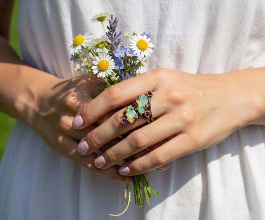 925 Sterling Silver Raw Fire Opal Branch Ring