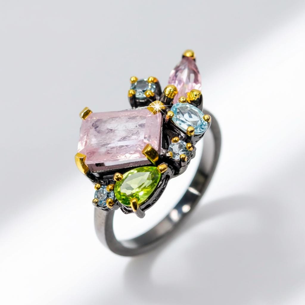 925 Sterling Silver Morganite Cluster Ring