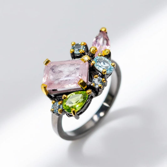 925 Sterling Silver Morganite Cluster Ring