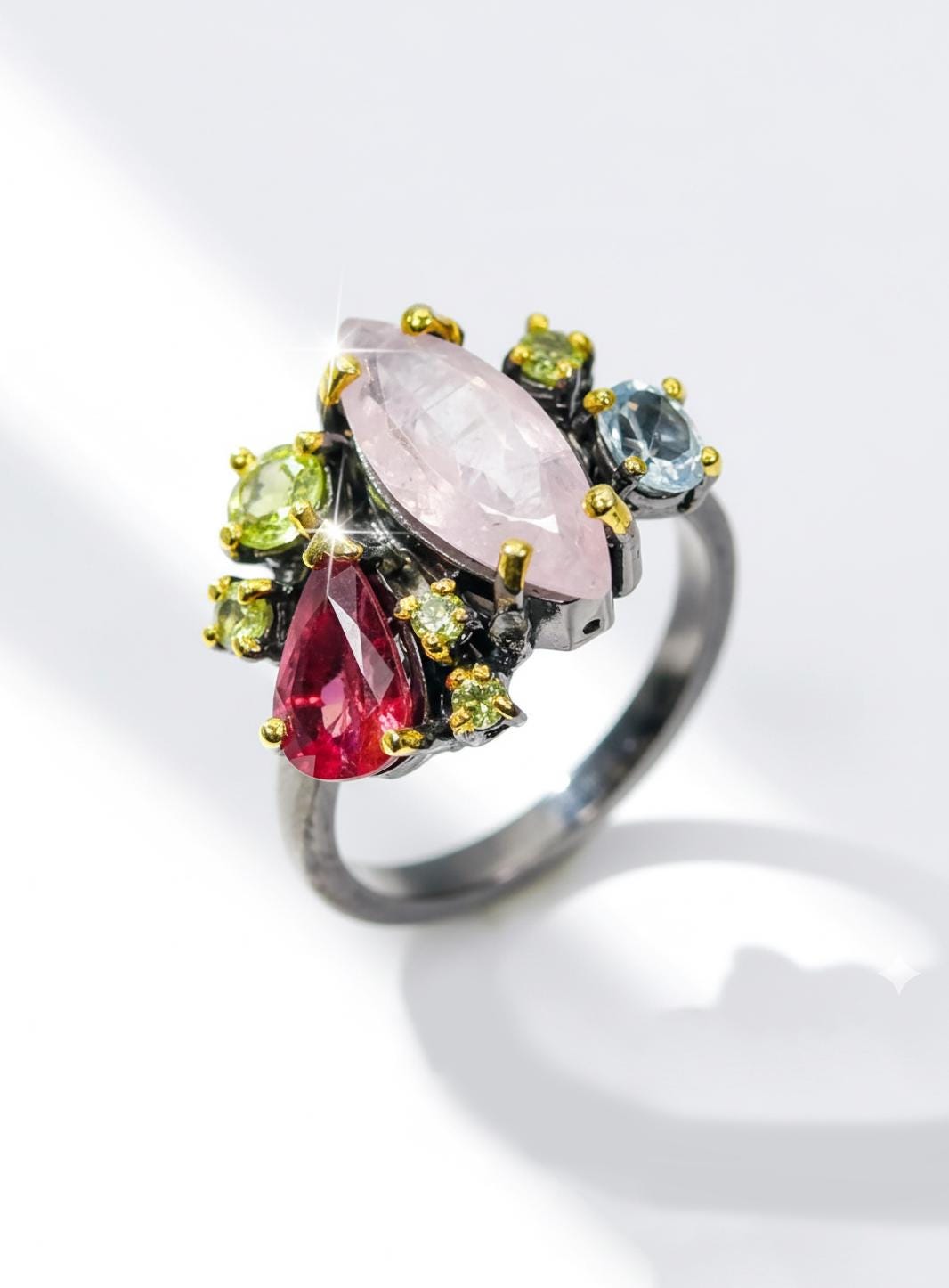 925 Sterling Silver Morganite Cluster Ring