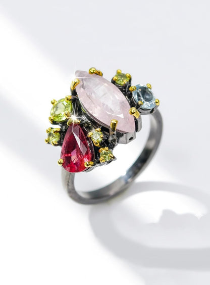 925 Sterling Silver Morganite Cluster Ring