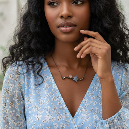 925 Sterling Silver Aquamarine Butterfly Necklace