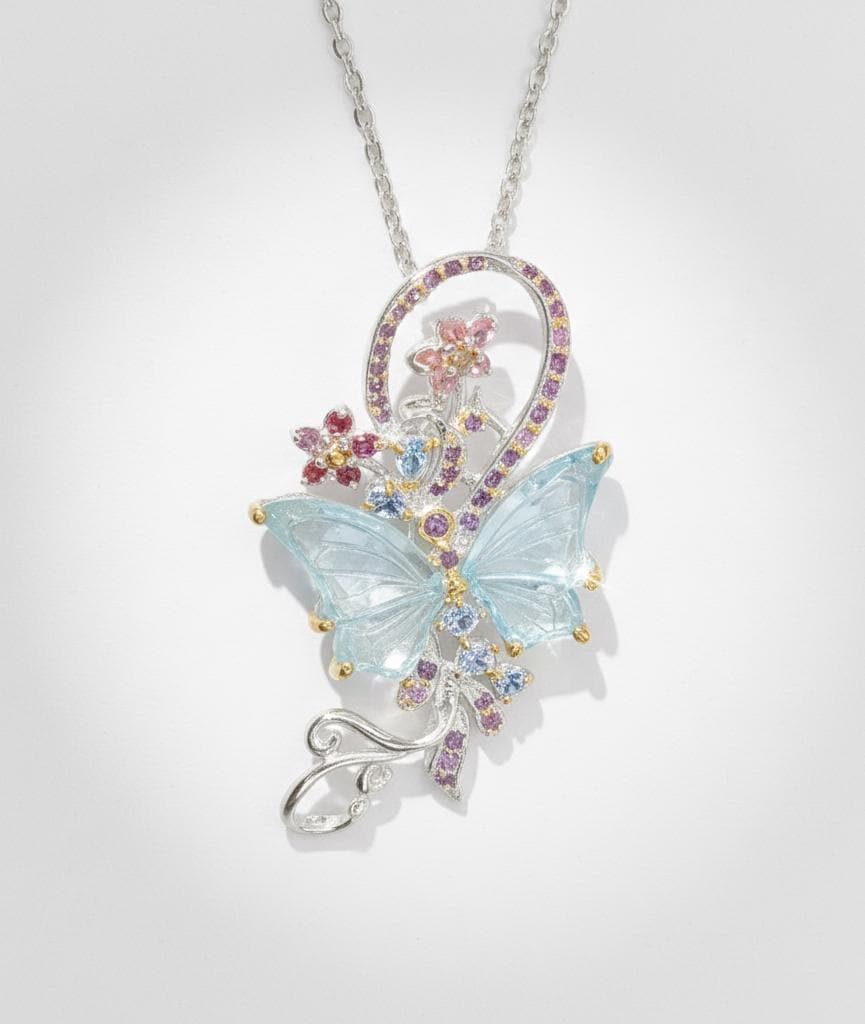 925 Sterling Silver Aquamarine Butterfly Necklace