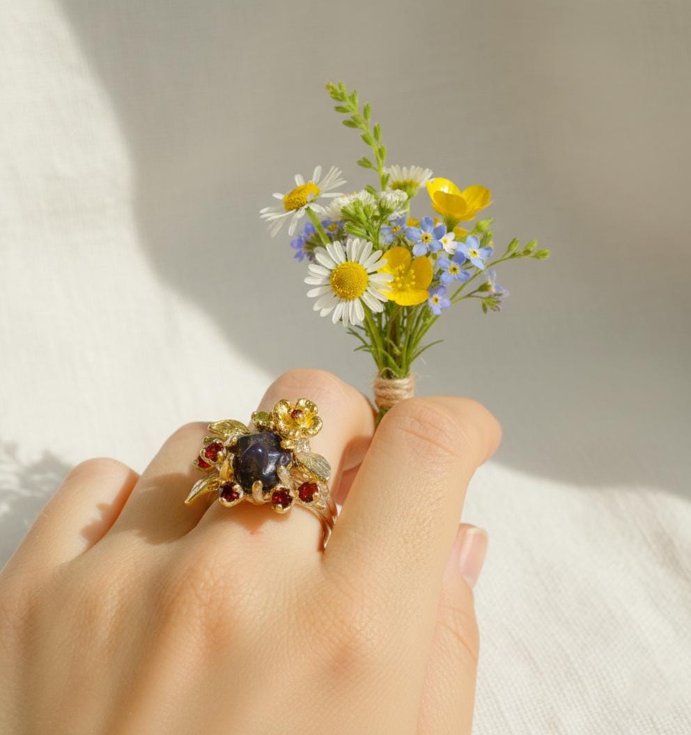 925 Sterling Silver Raw Black Opal Ring