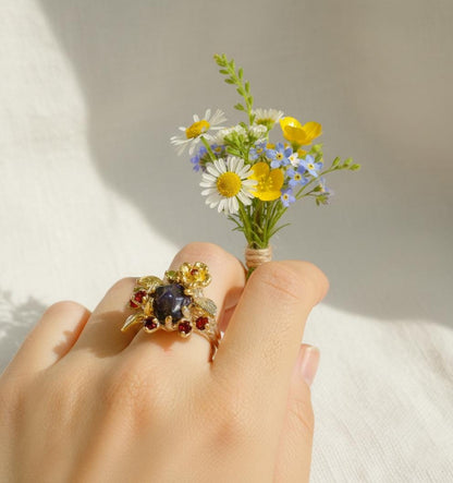 925 Sterling Silver Raw Black Opal Ring