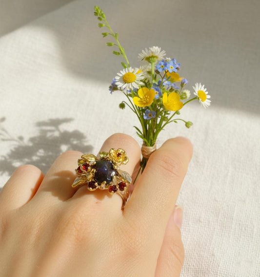 925 Sterling Silver Raw Black Opal Ring