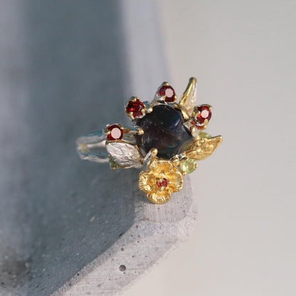 925 Sterling Silver Raw Black Opal Ring