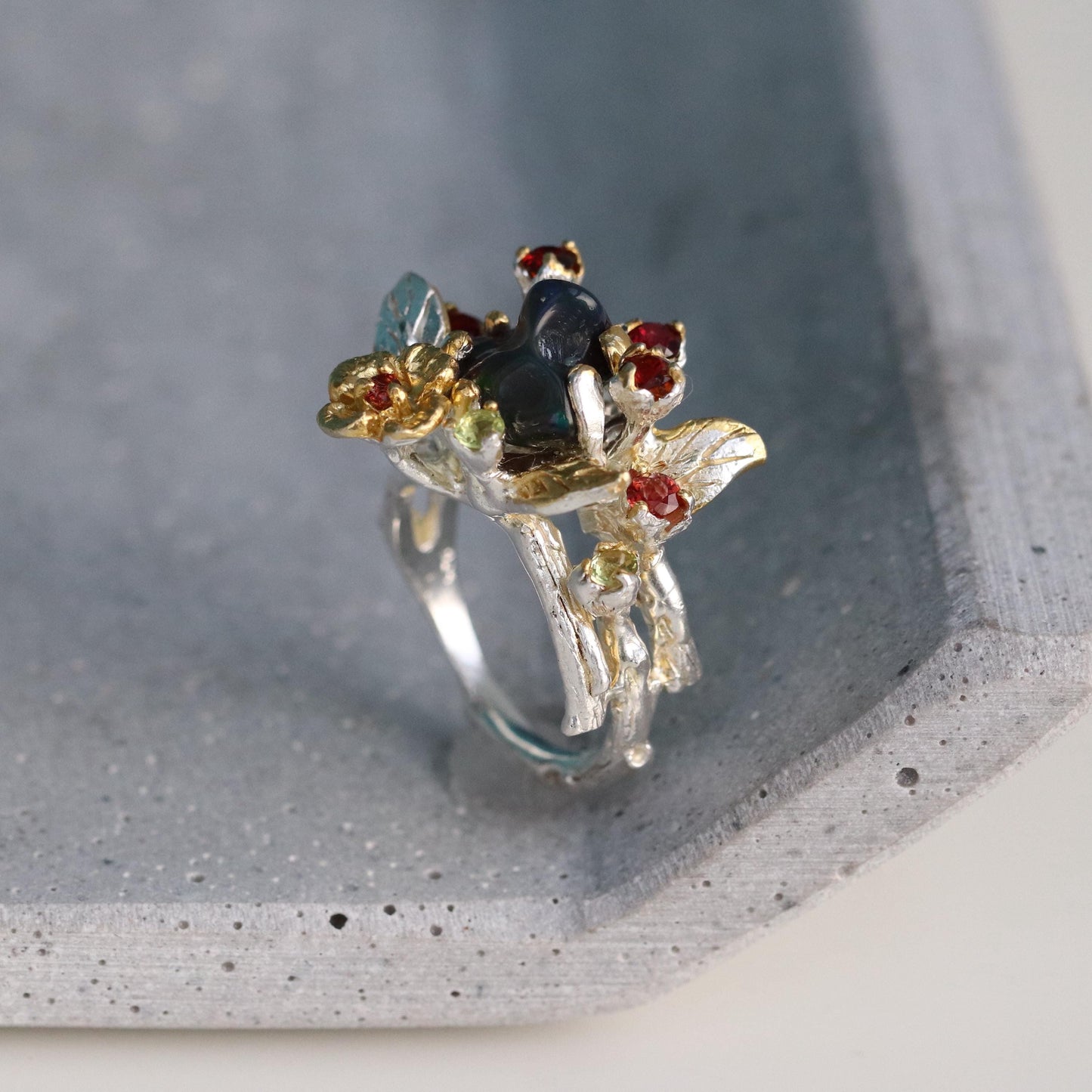 925 Sterling Silver Raw Black Opal Ring