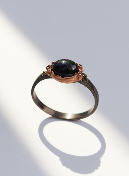 925 Sterling Silver Black Opal Ring