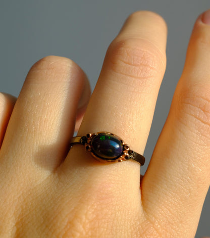 925 Sterling Silver Black Opal Ring