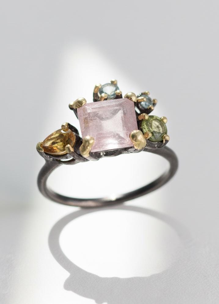 925 Sterling Silver Morganite Cluster Ring