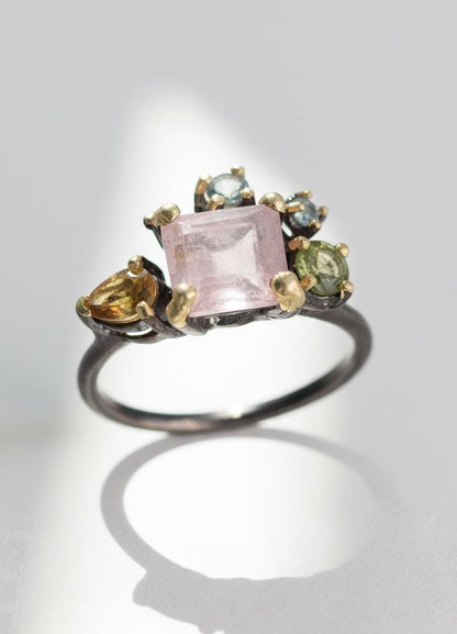 925 Sterling Silver Morganite Cluster Ring