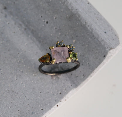 925 Sterling Silver Morganite Cluster Ring