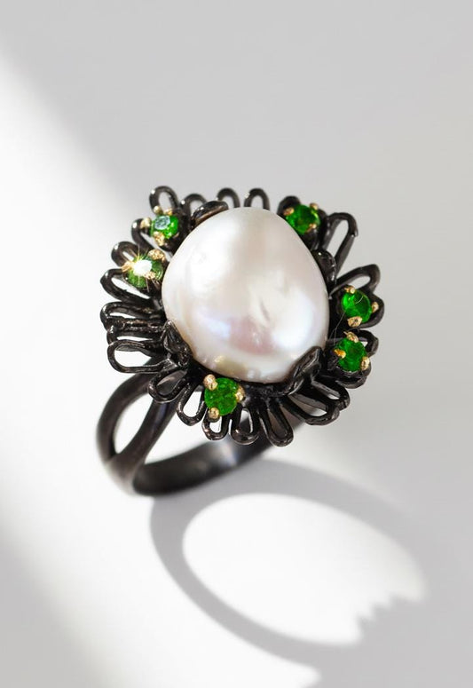 925 Sterling Silver Pearl Flower Ring