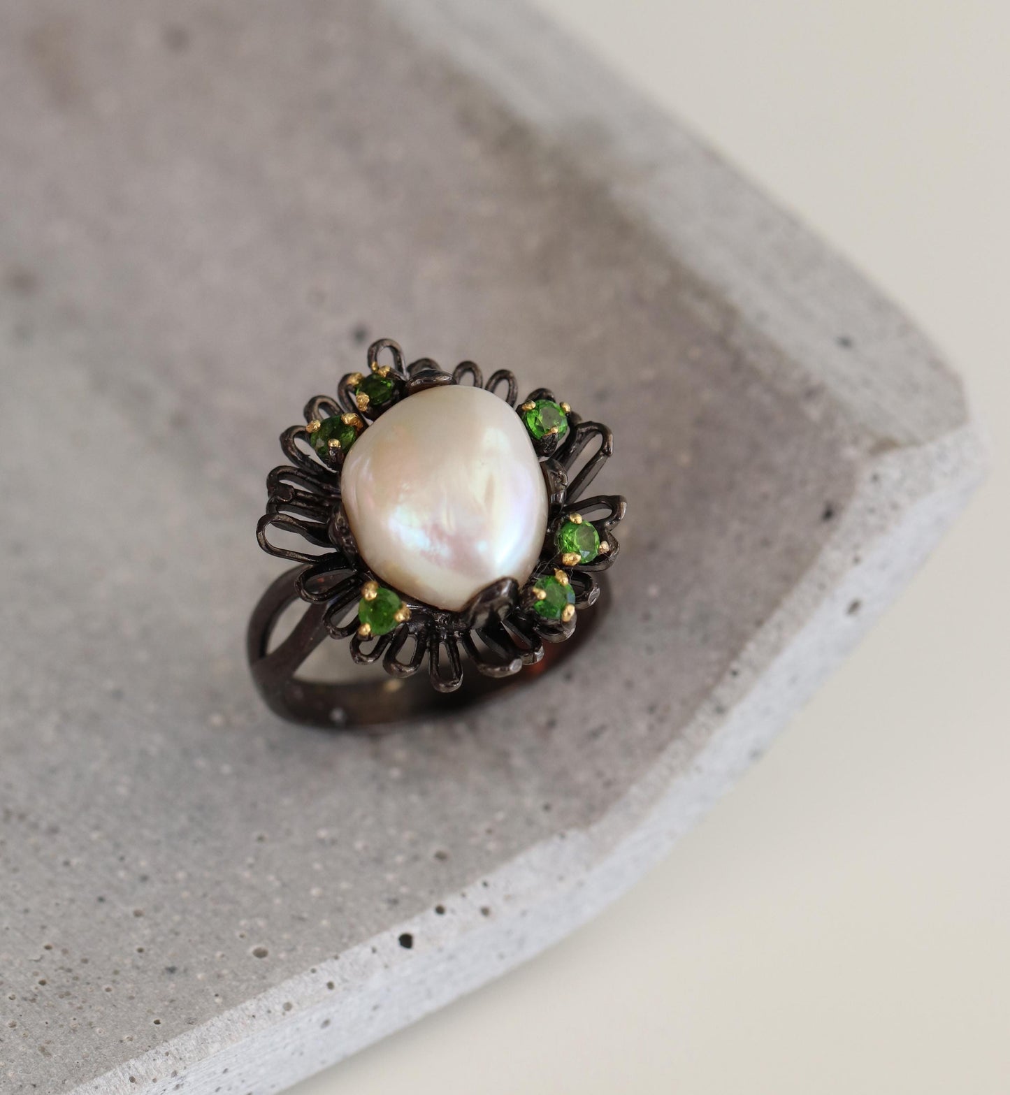 925 Sterling Silver Pearl Flower Ring