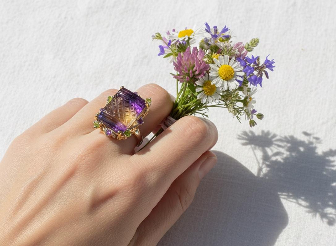 925 Sterling Silver Fluorite Statement Ring