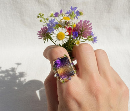 925 Sterling Silver Fluorite Statement Ring