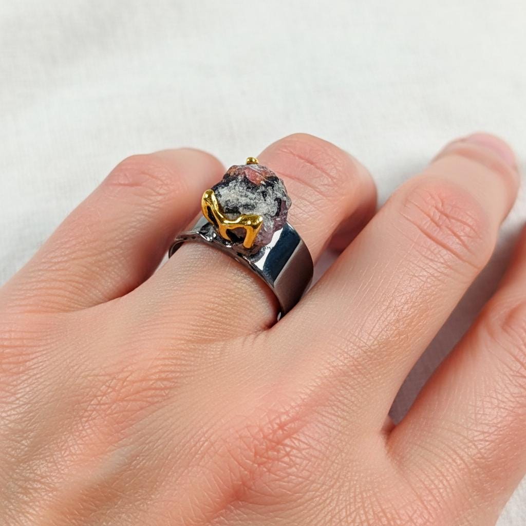 925 Sterling Silver Raw Red Ruby Wide Band Ring