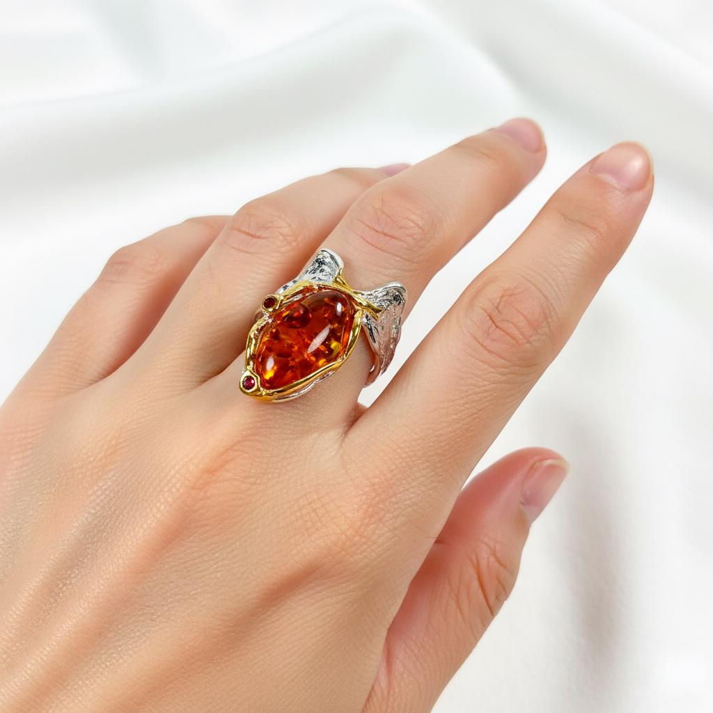 925 Sterling Silver Orange Gemstone Ring