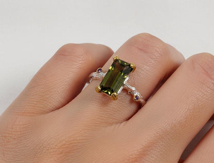 925 Sterling Silver Green Tourmaline Dainty Ring