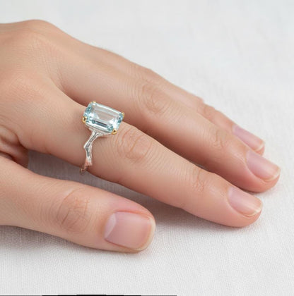 925 Sterling Silver Aquamarine Ring, setting detail