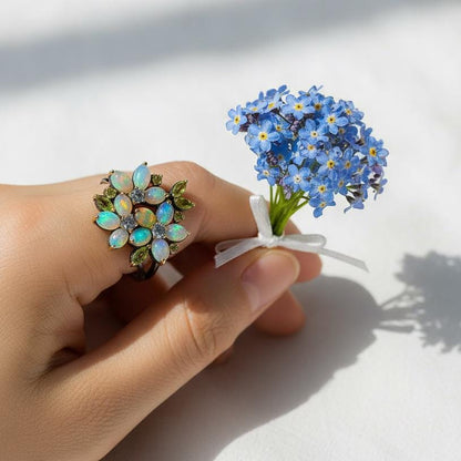 925 Sterling Silver Rainbow Opal Flower Ring