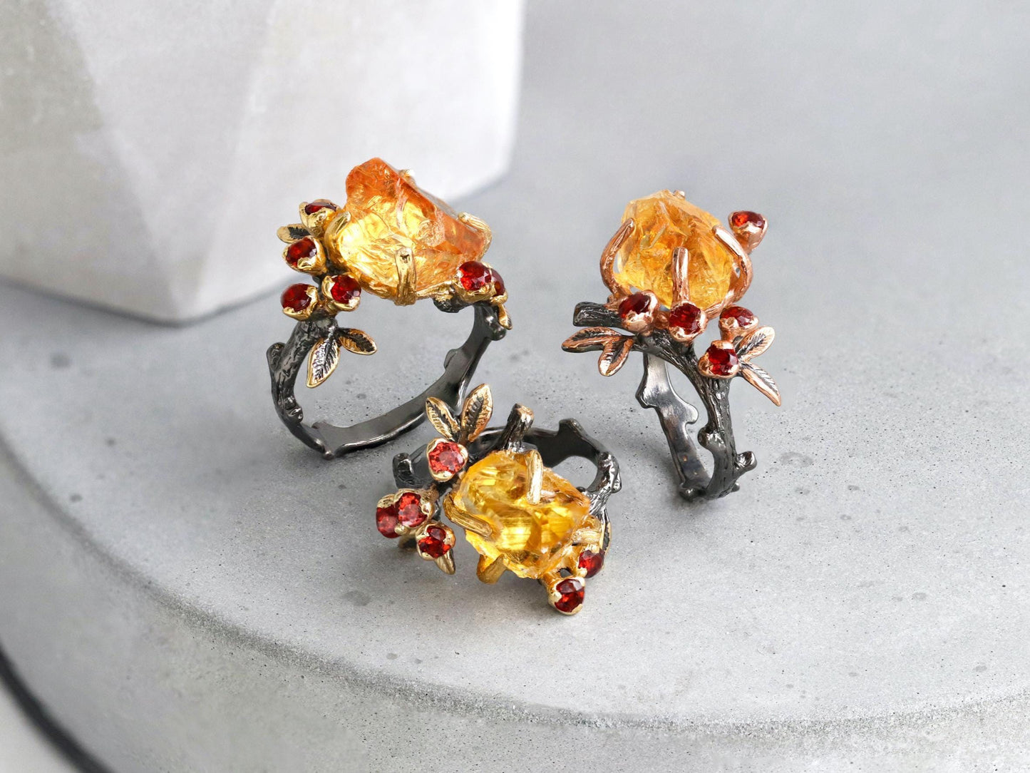 925 Sterling Silver Raw Yellow Citrine Ring