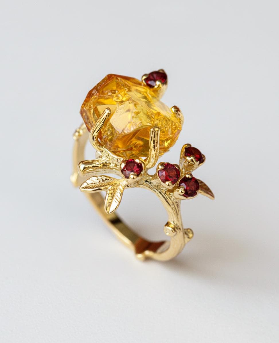 925 Sterling Silver Raw Yellow Citrine Ring