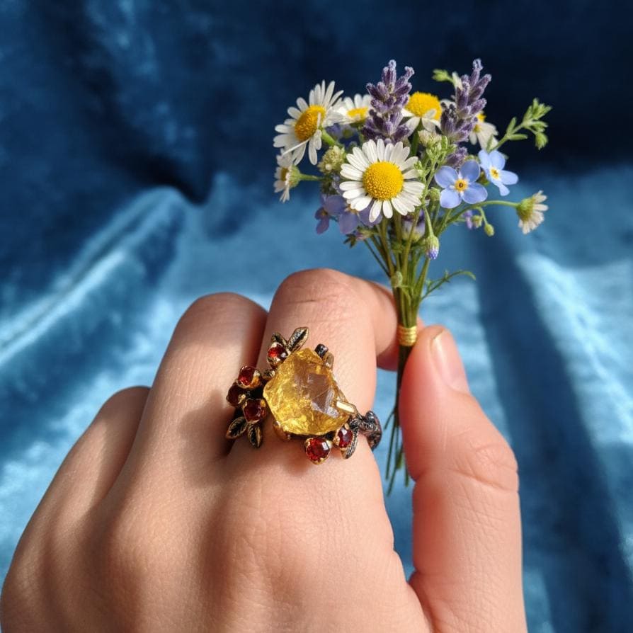925 Sterling Silver Raw Yellow Citrine Ring