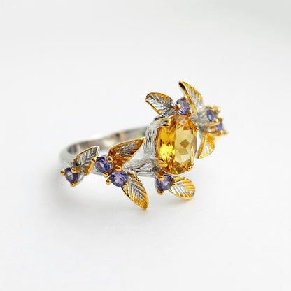 925 Sterling Silver Citrine Branch Ring