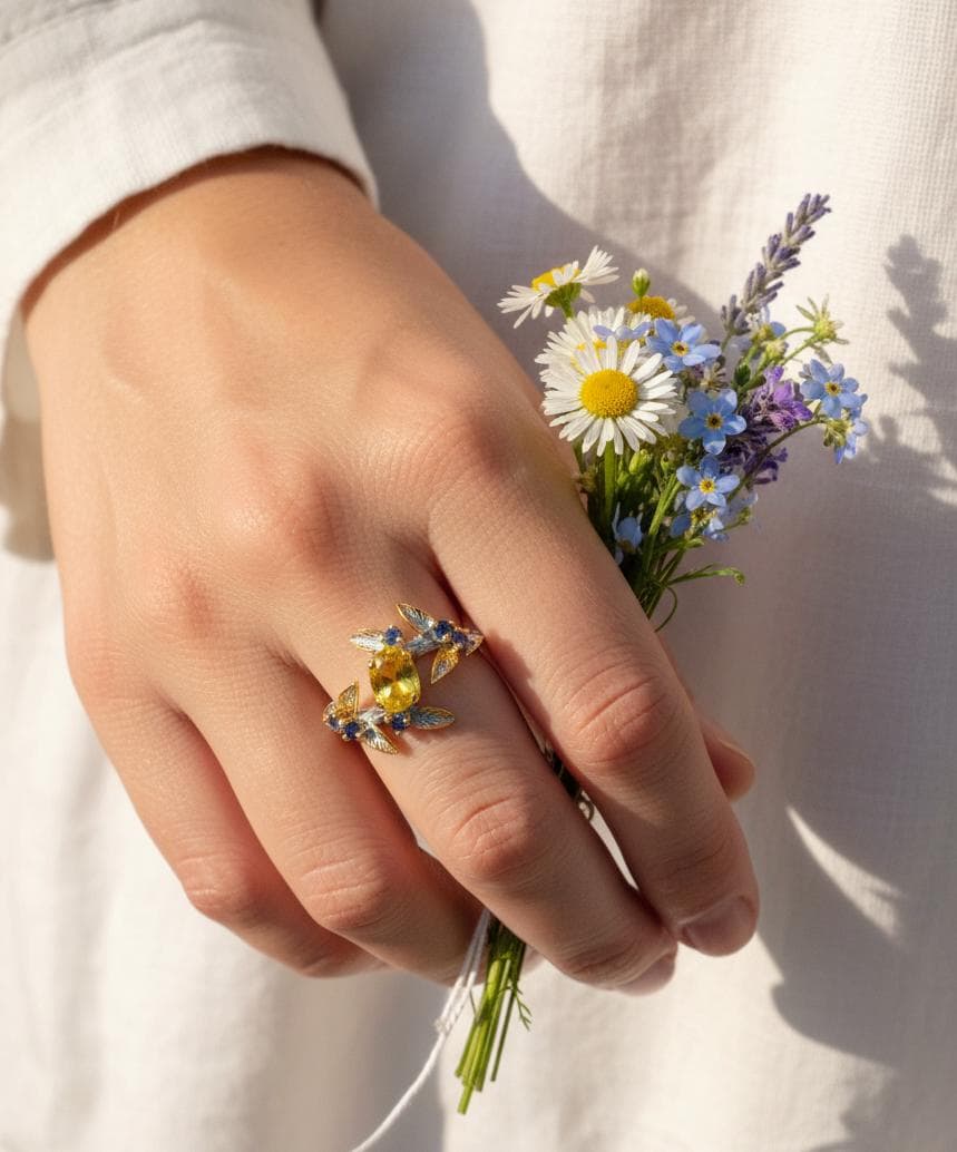 925 Sterling Silver Citrine Branch Ring