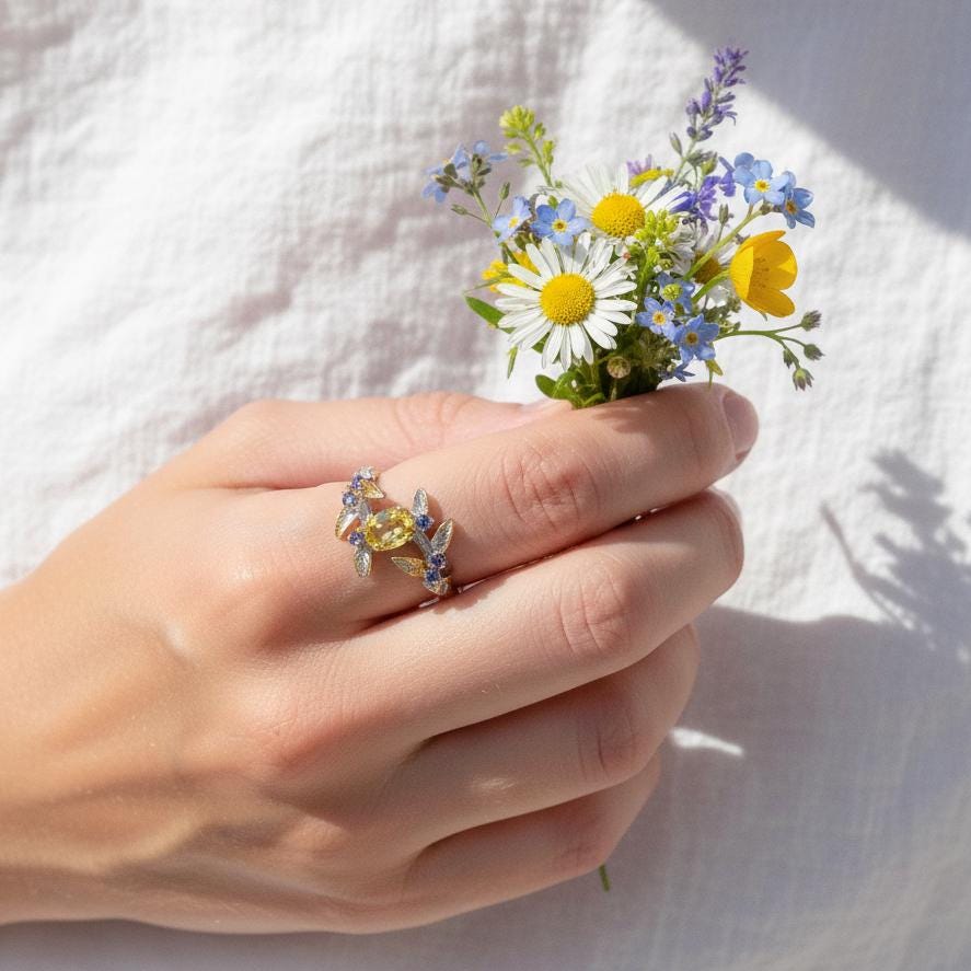 925 Sterling Silver Citrine Branch Ring