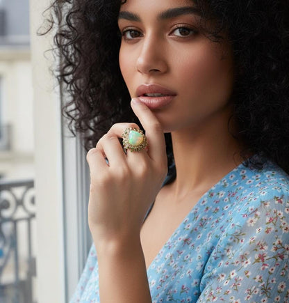 925 Sterling Silver Rainbow Opal Ring