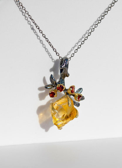 925 Sterling Silver Raw Yellow Citrine Necklace