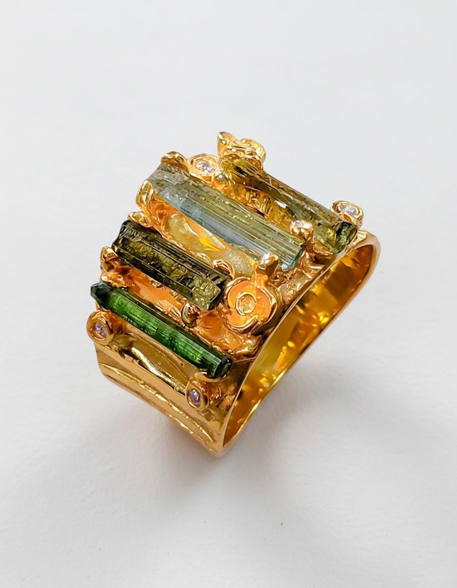 925 sterling silver raw green tourmaline ring