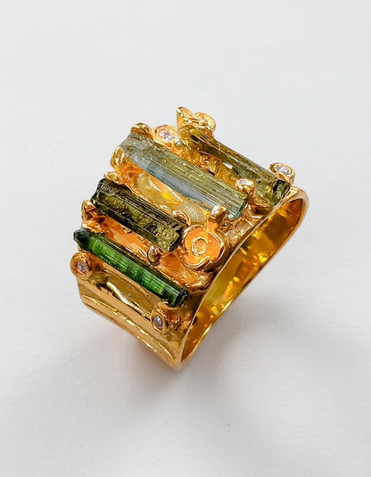 925 sterling silver raw green tourmaline ring