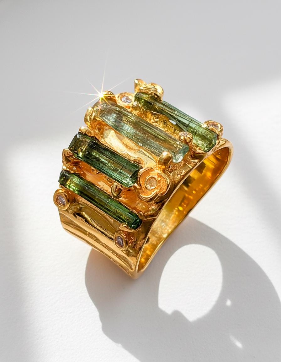 925 sterling silver raw green tourmaline ring