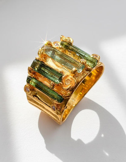 925 sterling silver raw green tourmaline ring