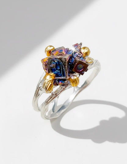 925 sterling silver rainbow bismuth rough ring