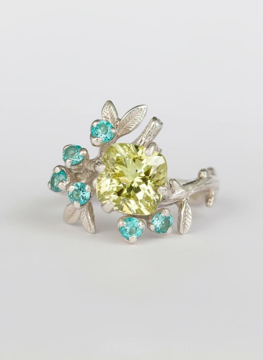 925 Sterling Silver Lemon Quartz Branch Ring