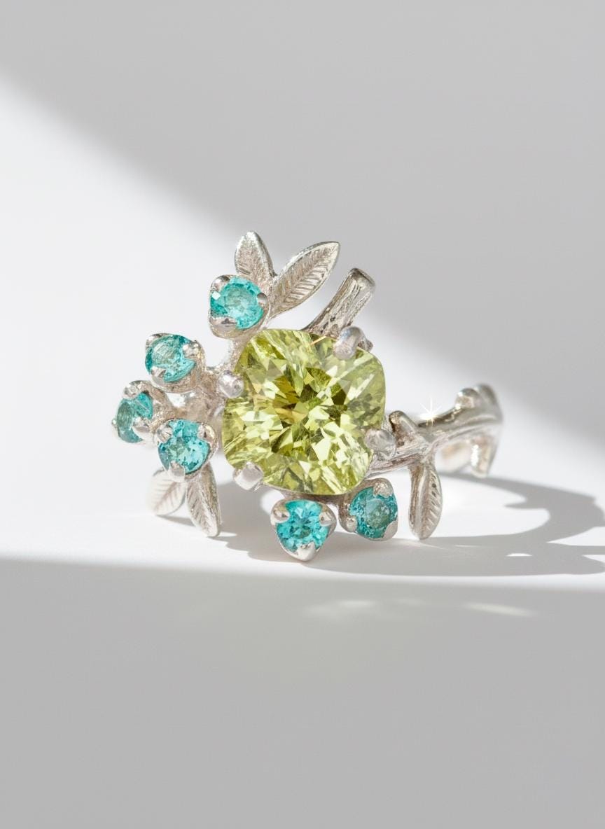 925 Sterling Silver Lemon Quartz Branch Ring