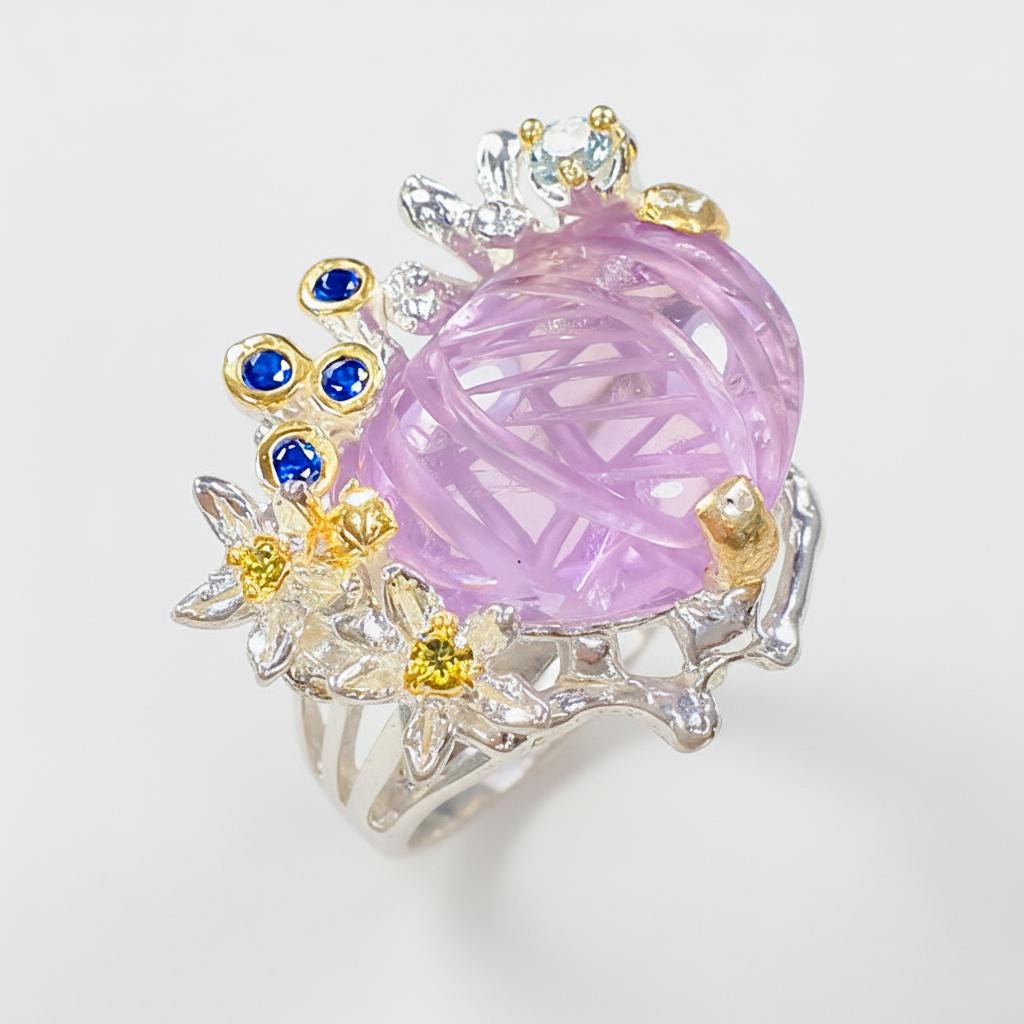 925 Sterling Silver Amethyst Flower Bouquet Ring