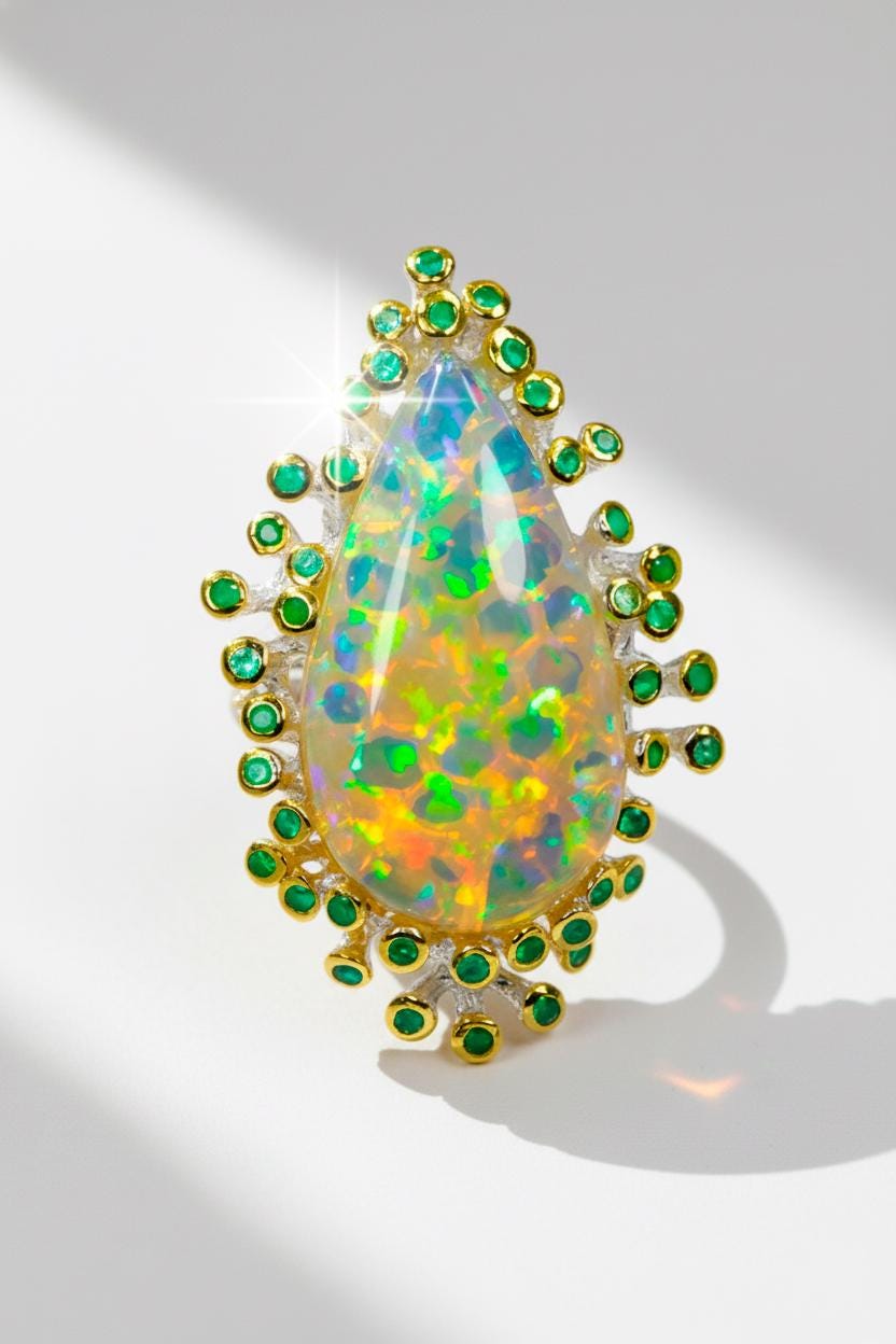 925 Sterling Silver Fire Opal Statement Ring