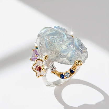 925 Sterling Silver Labradorite Flower Ring