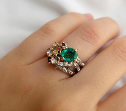 925 Sterling Silver Emerald Nature Ring